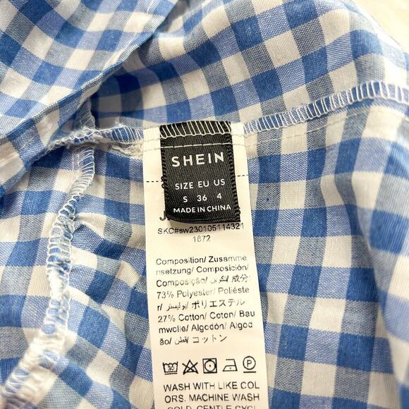 NWOT SHEIN Blue Gingham Halter Mini Dress Bow Front Fit & Flare Size S - Picture 6 of 6